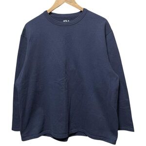 plain blank navy blue Fruit of the Loom long sleeve crewneck casual sweatshirt